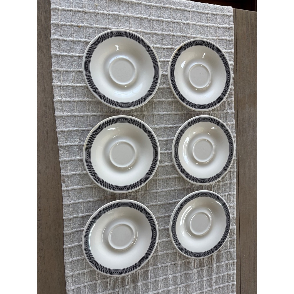 Pfaltzgraff Farmers Market Saucers Set of 6 Black White Pat Farrell USA Made